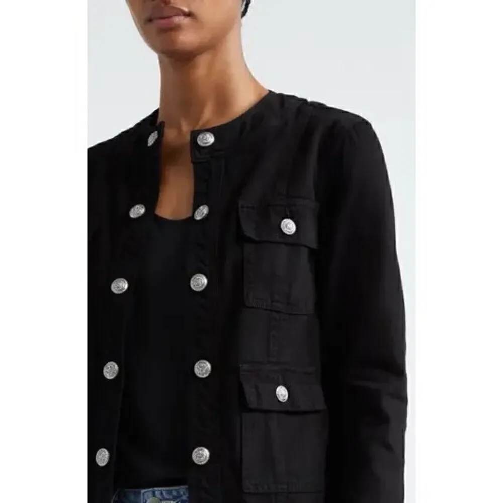 L'AGENCE Women's Black Long Sleeve Yari Collarless Jean Jacket Small NWOT